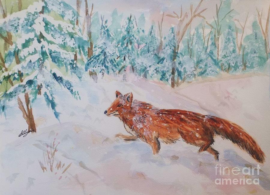 Red Fox - Winter Dawn 2 Painting by Ellen Levinson