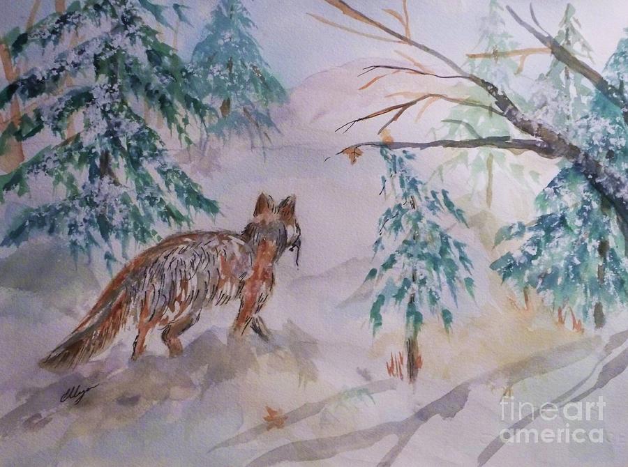 Red Fox - Winter Dawn Painting by Ellen Levinson