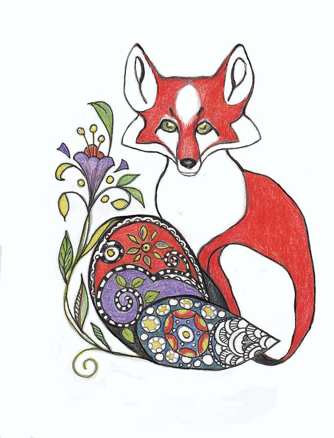 Red Fox with Paisley Tail Painting by Peggy Wilson