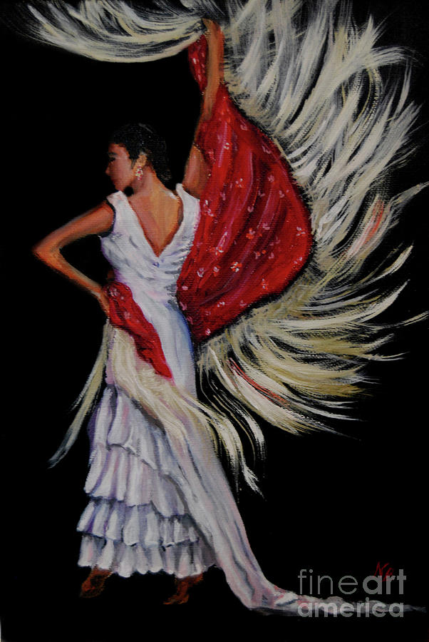 Red Fringed Scarf Painting by Nancy Bradley