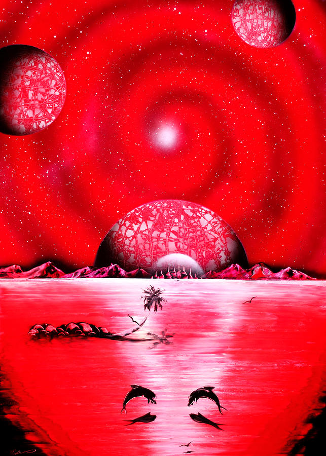 Planet Painting - Red Galactic View by Ronny Or Haklay