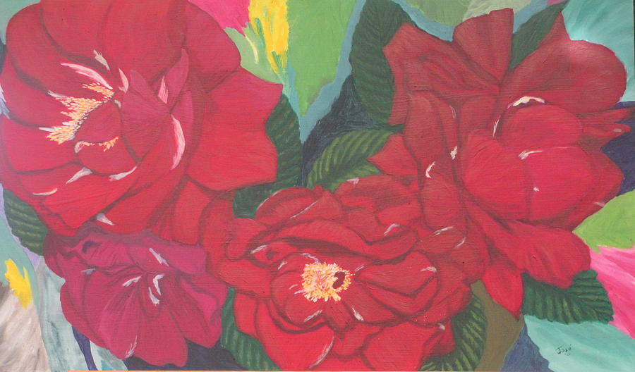 Flower Painting - Red Garden Roses by Hilda and Jose Garrancho