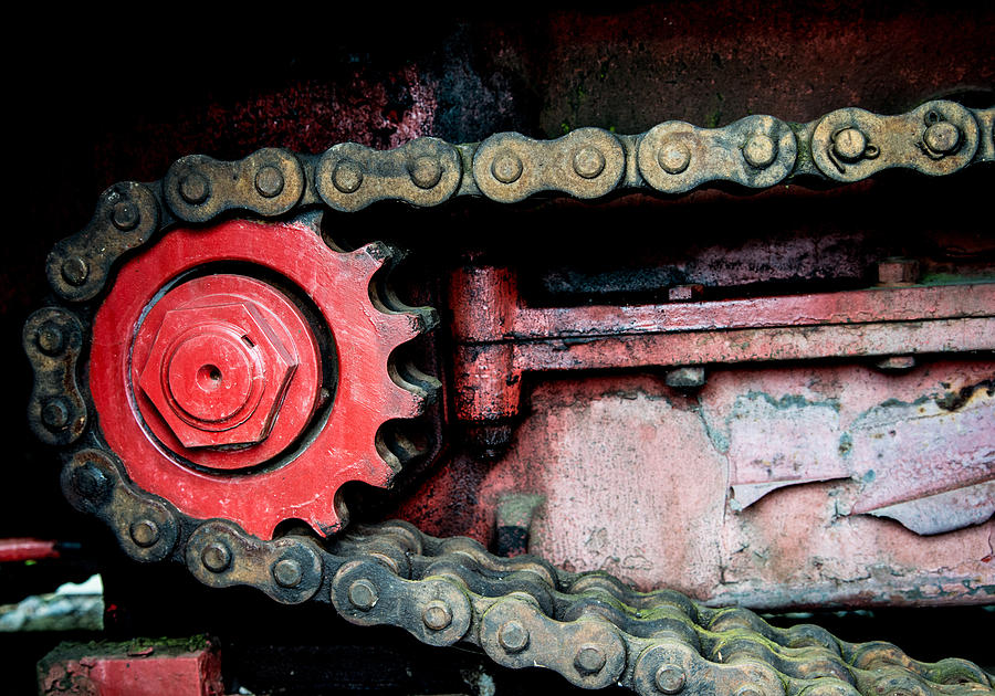 Red gear wheel and chain of old locomotive Photograph by Matthias Hauser