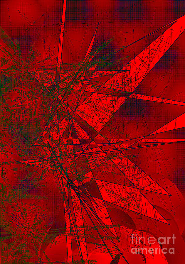Abstract Digital Art - Red Geometry by Dee Flouton
