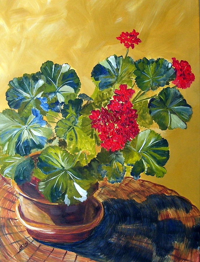 Flower Painting - Red Geranium Oil Painting  by Maria Soto Robbins