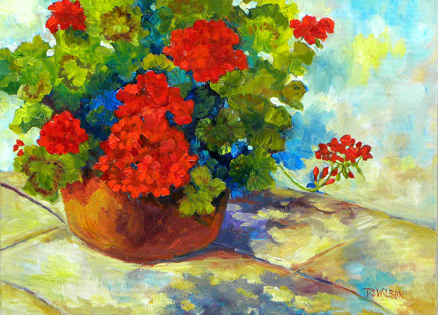 Red Geraniums I Painting by Peggy Wilson