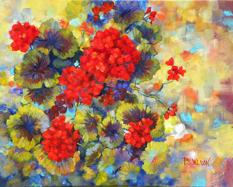 Flower Painting - Red Geraniums II by Peggy Wilson