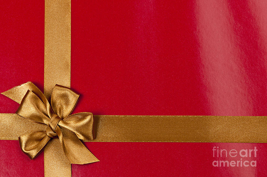 Red gift background with gold ribbon Photograph by Elena Elisseeva