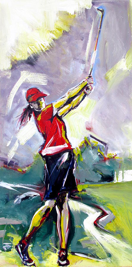 Red Golf Girl Painting by John Gholson