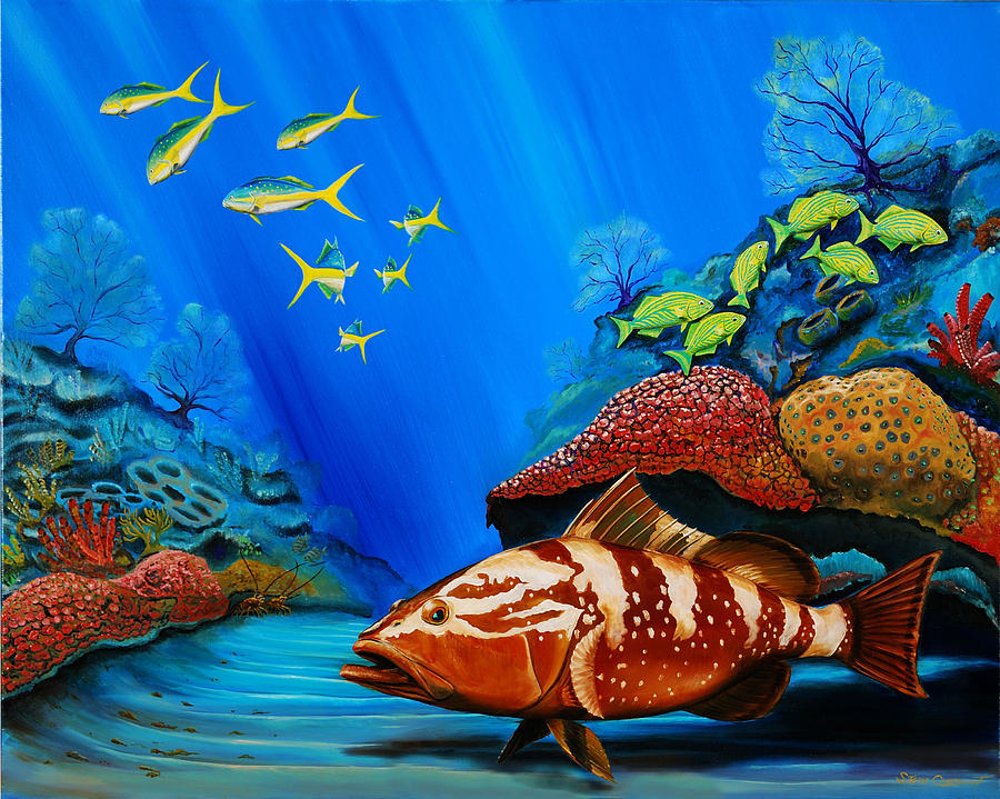 Coral Reef Painting - Red Grouper by Steve Ozment