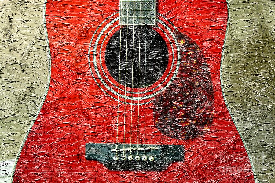 Red Guitar Center - Digital Painting - Music Photograph by Barbara A Griffin