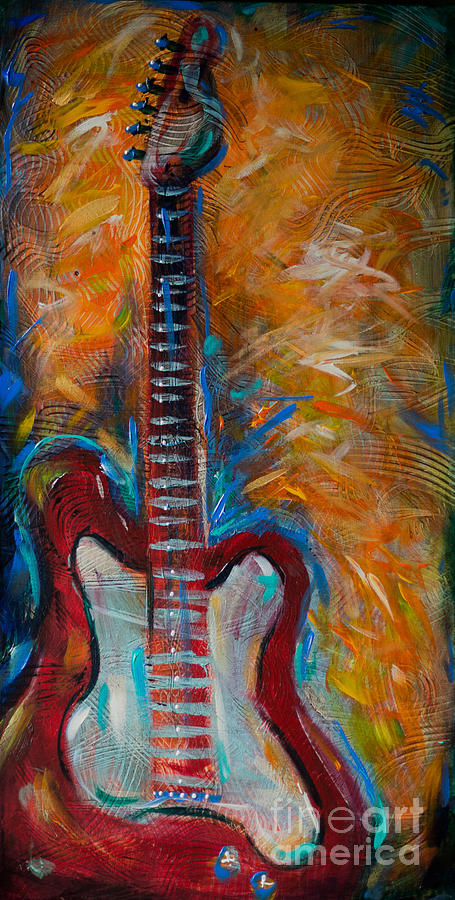 Red Guitar Painting by Linda Olsen