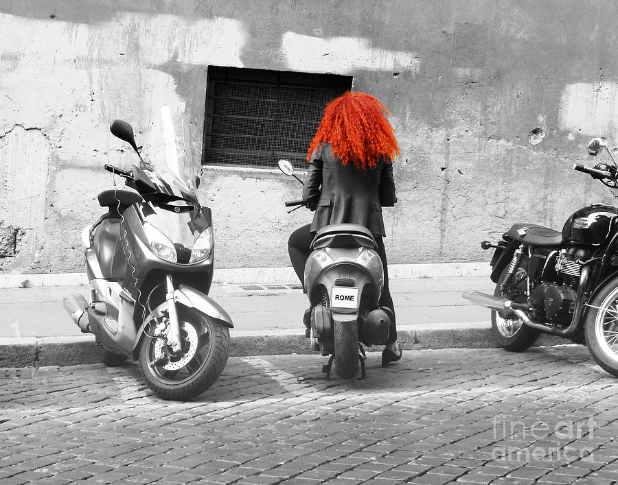 Red Hair on Scooter Rome Photograph by Cheryl Del Toro