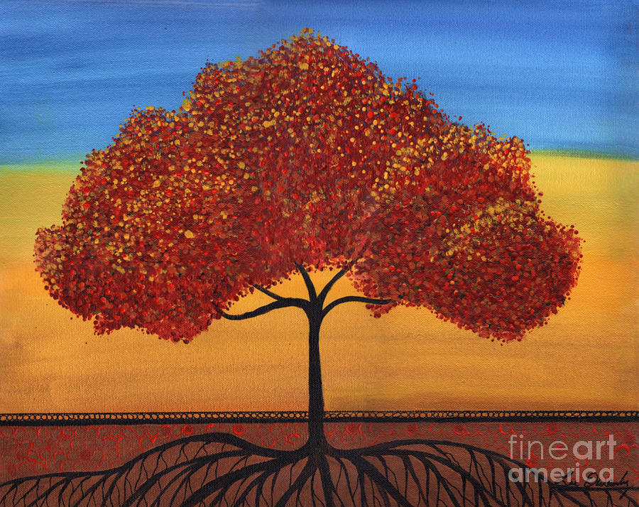 Red Happy Tree Painting by Lee Owenby