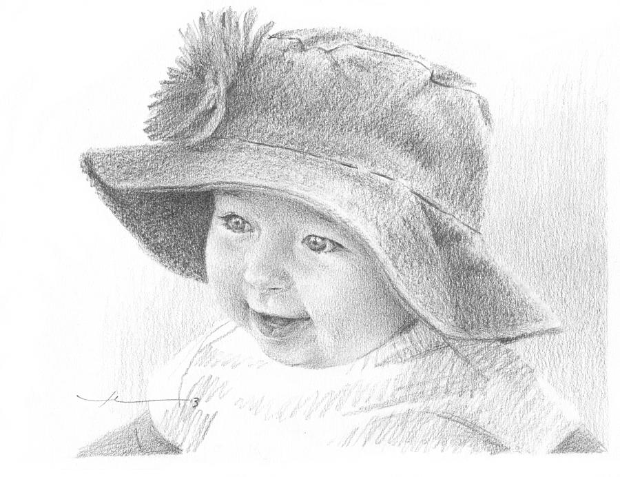 Red Hat Baby Pencil Portrait Drawing by Mike Theuer Red Hat Baby Pencil Portrait Drawing by Mike Theuer