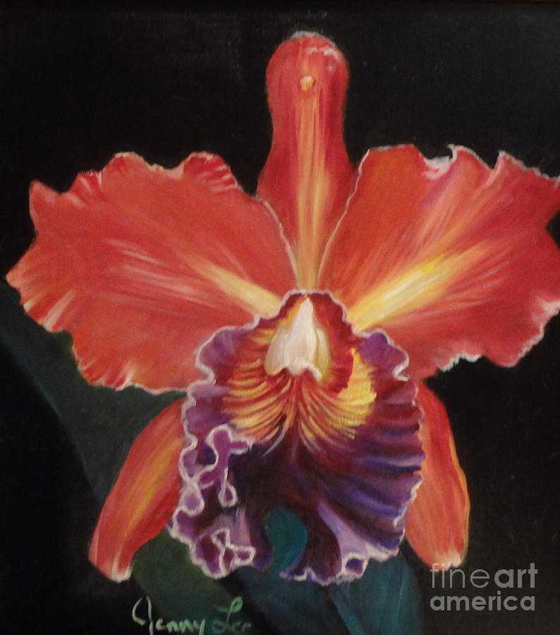 Red Hawaiian Orchid Painting by Jenny Lee