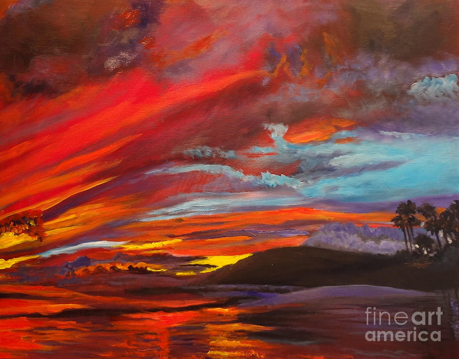 Red Hawaiian Sunset Painting by Jenny Lee