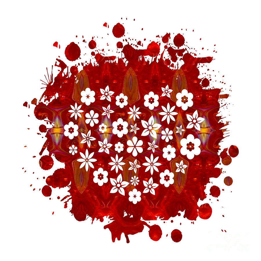 Red Heart Of Flowers Fantasy Designs Abstract Holiday Art by Oma Digital Art by Omaste Witkowski