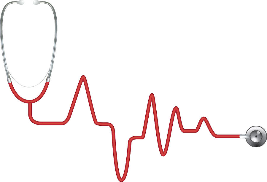 Red Heart Rate Stethoscope - EKG Drawing by Diane Labombarbe