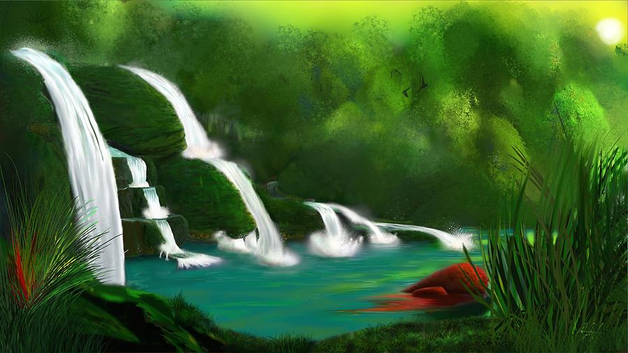 Waterfall Digital Art - Red Heart Rising by Douglas Day Jones