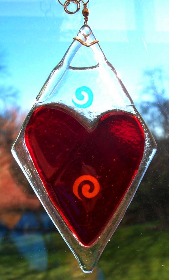 Red Heart with Spiral Glass Art by Marian Berg