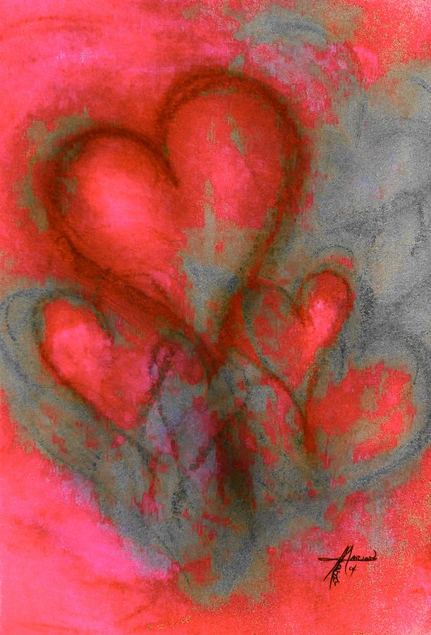 Red Hearts Painting by Marian Lonzetta