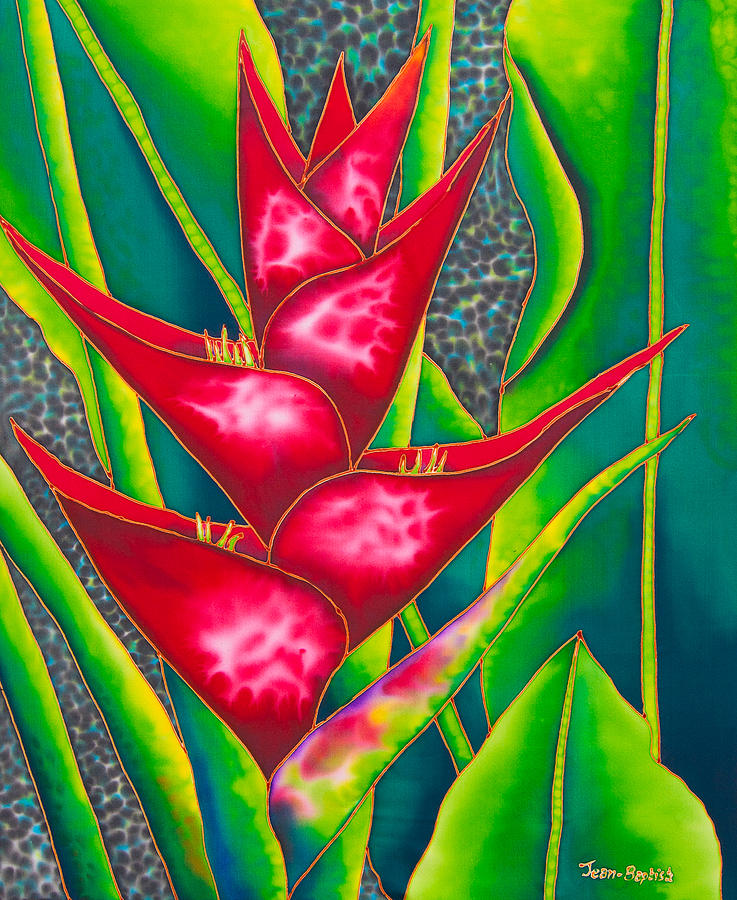 Red Heliconia Painting by Daniel Jean-Baptiste