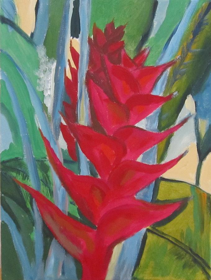 Red Heliconia Painting by Jennylynd James