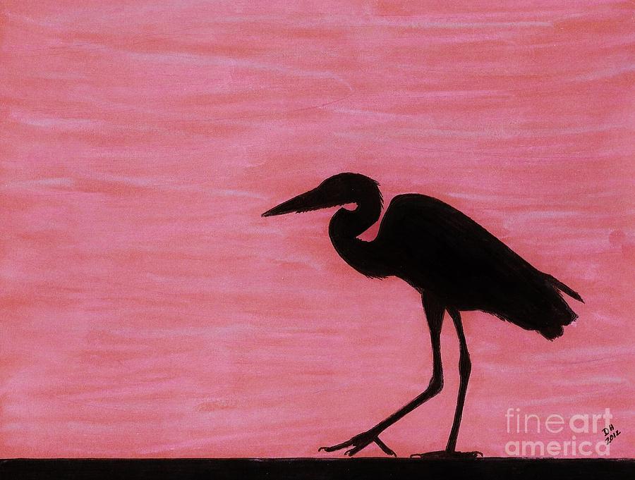 Pink - Heron - Sunset Drawing by D Hackett