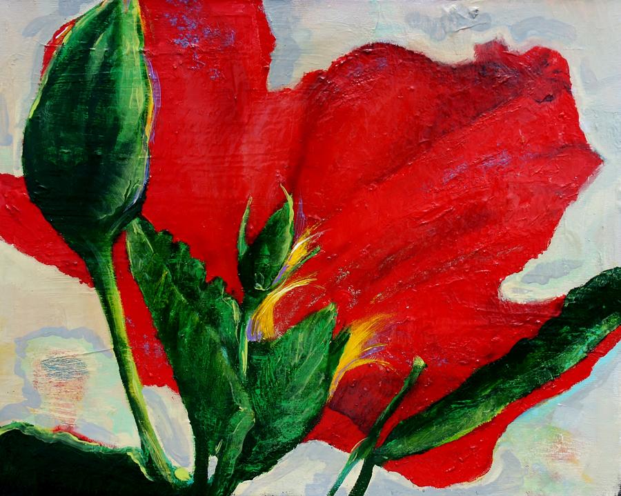 Red Hibiscus Painting by Jean Cormier