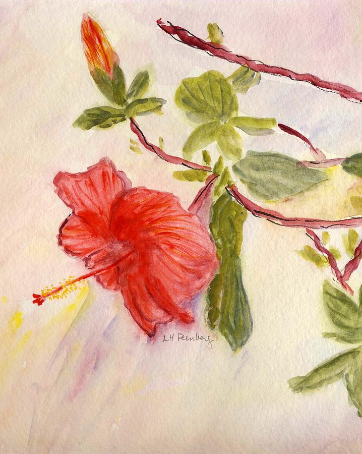 Red Hibiscus Painting by Linda Feinberg