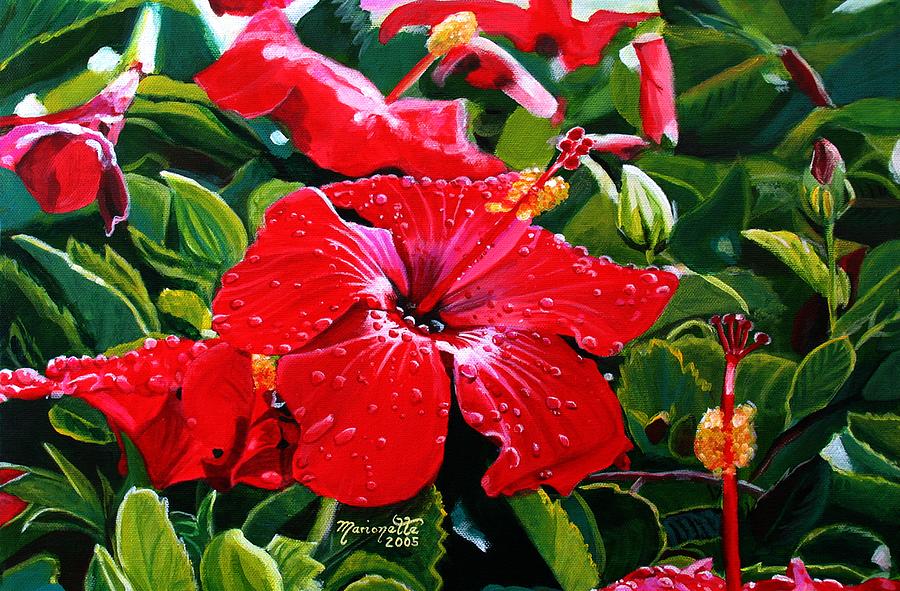 Red Hibiscus Painting - Red Hibiscus by Marionette Taboniar