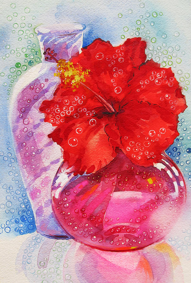 Still Life Painting - Still Life With Red Hibiscus by Olga Shevchenko