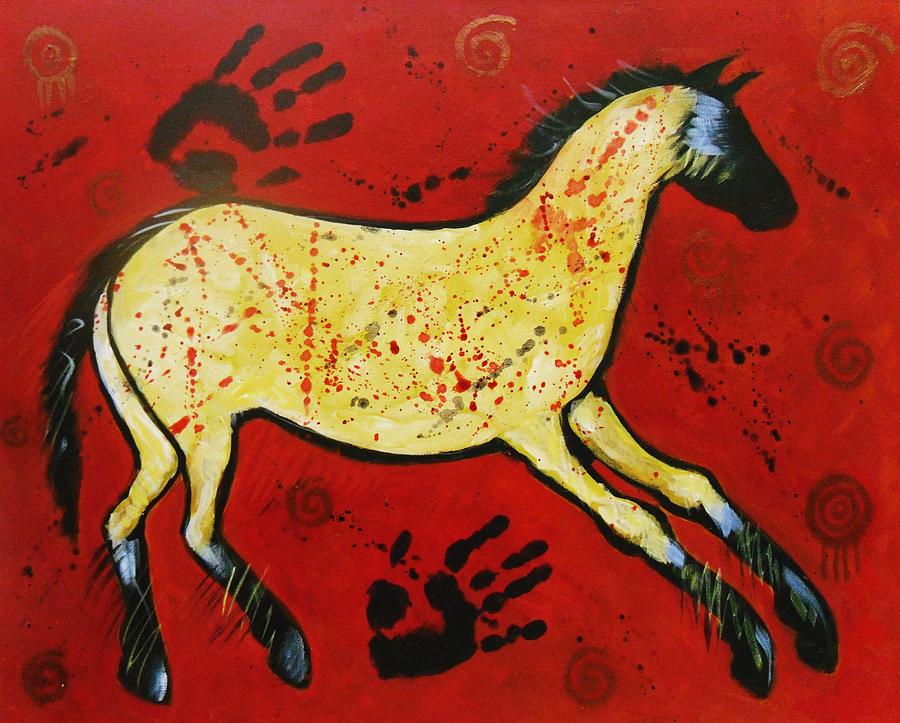 Red Horse Modern Cave Painting Painting by Carol Suzanne Niebuhr