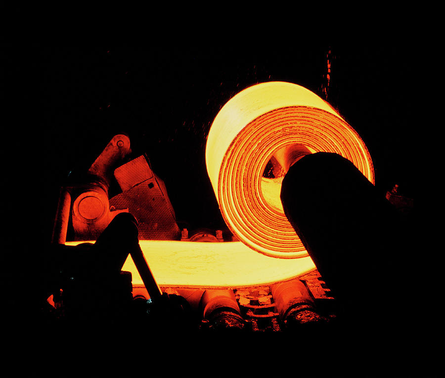 Rolling Mill Photograph - Red-hot Coil Of Sheet Steel In A Rolling Mill. by Rosenfeld Images Ltd/science Photo Library