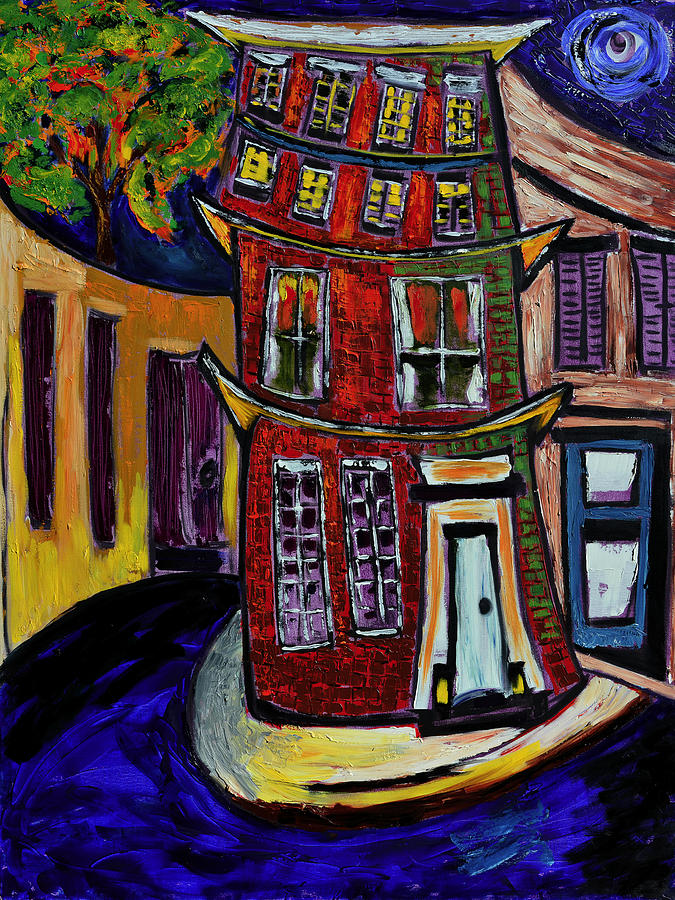 Landscape Painting - Red House at Night by Teri Dougherty