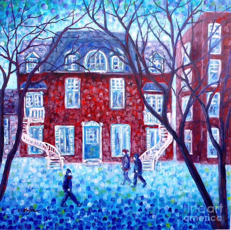 Red House in Montreal - Cityscape Painting by Cristina Stefan