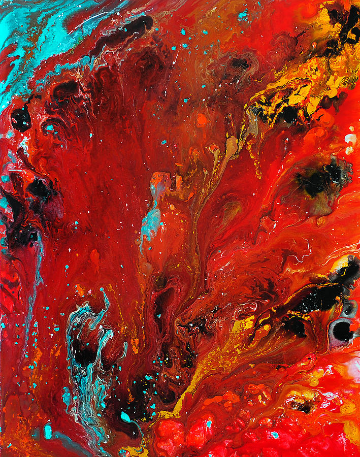 Red Illusion - Abstract Painting - Red Turquoise Black by Julia Bars