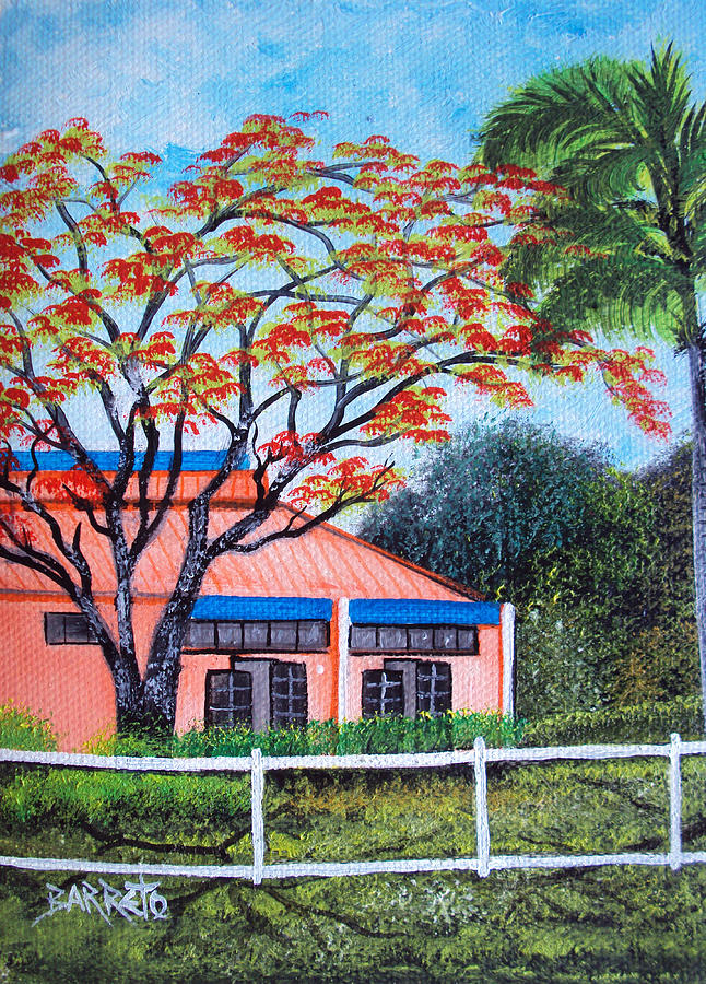 Tree Painting - Red is in the Air by Gloria E Barreto-Rodriguez