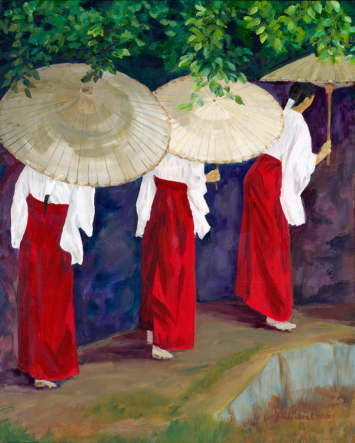 Red Kimonos Painting by Joe Chicurel