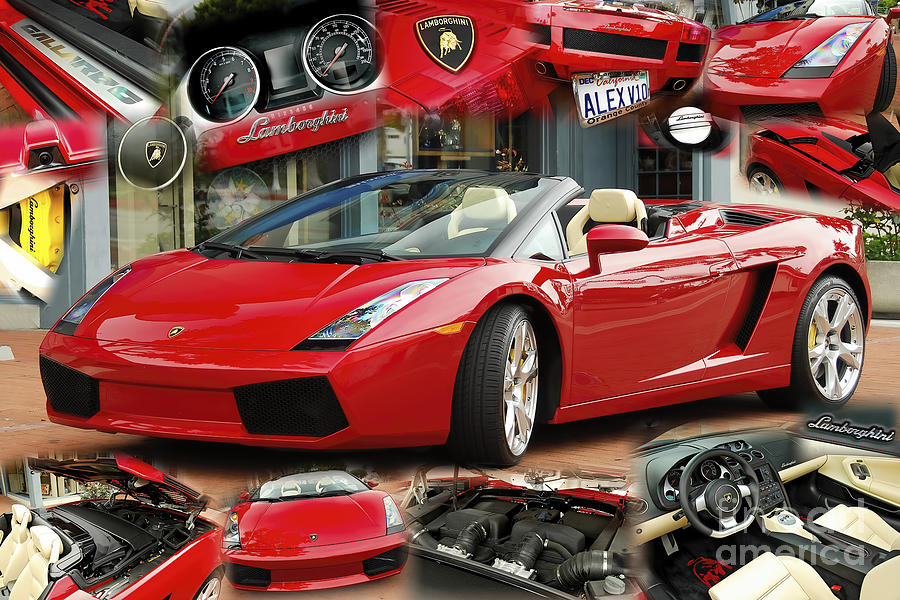 Red Lamborghini Gallardo Collage Photograph by Charles Abrams - Pixels