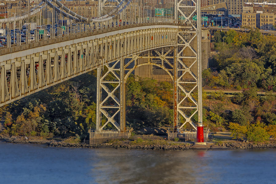 Red Lighthouse And Great Gray Bridge Photograph by Susan Candelario