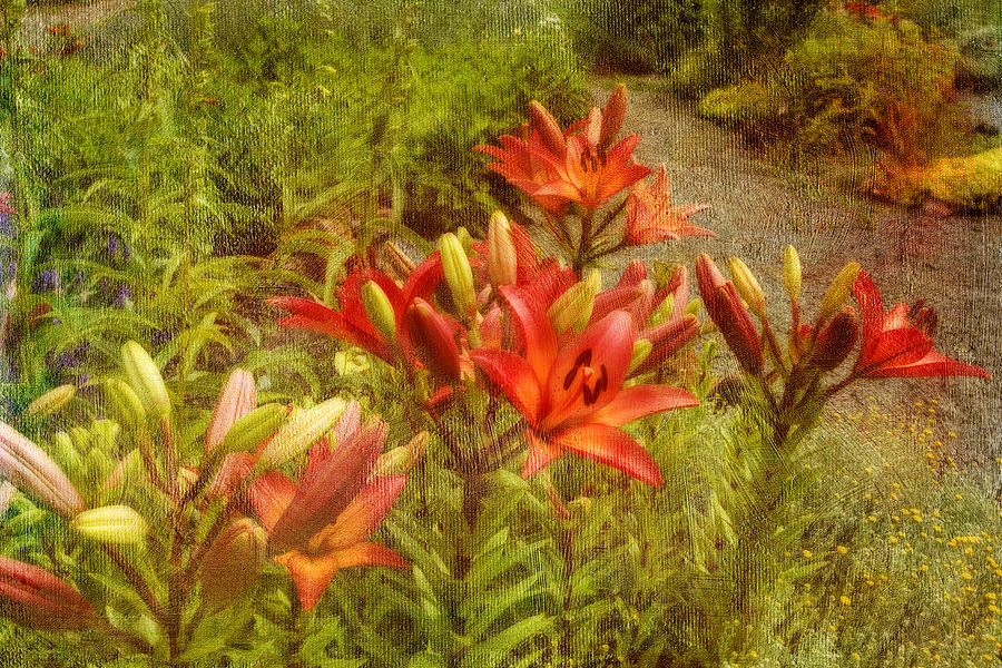 Red Lilies Painting by Bonnie Bruno