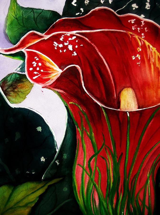 Red Lily Painting by Lil Taylor