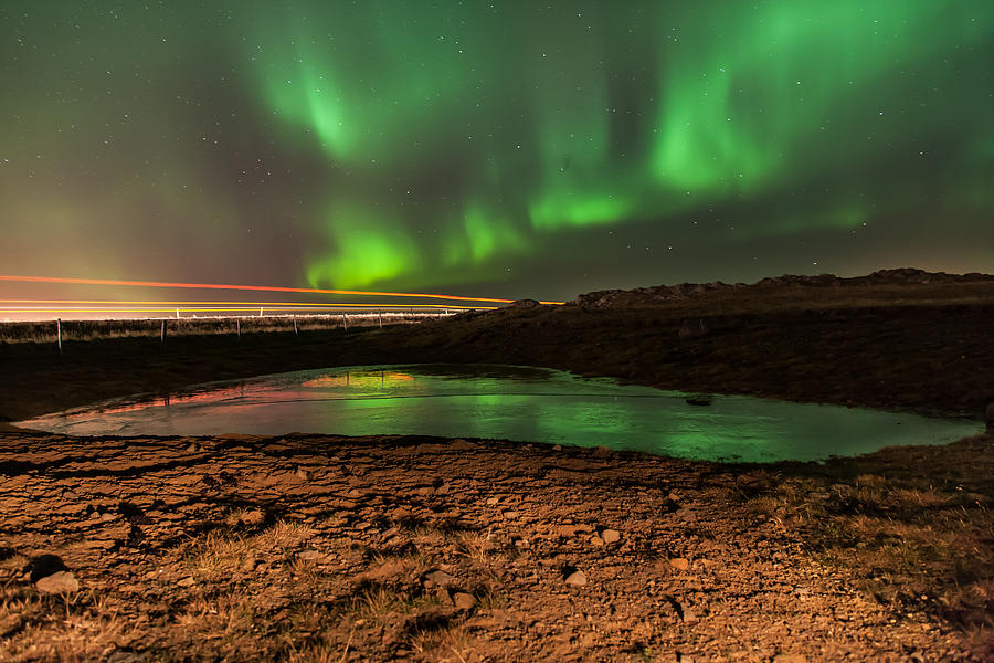 Aurora Borealis Photograph - Red line by Thorir Bjorgvinsson