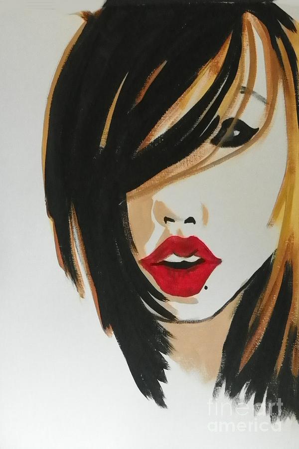 Red Lips Painting by Marisela Mungia