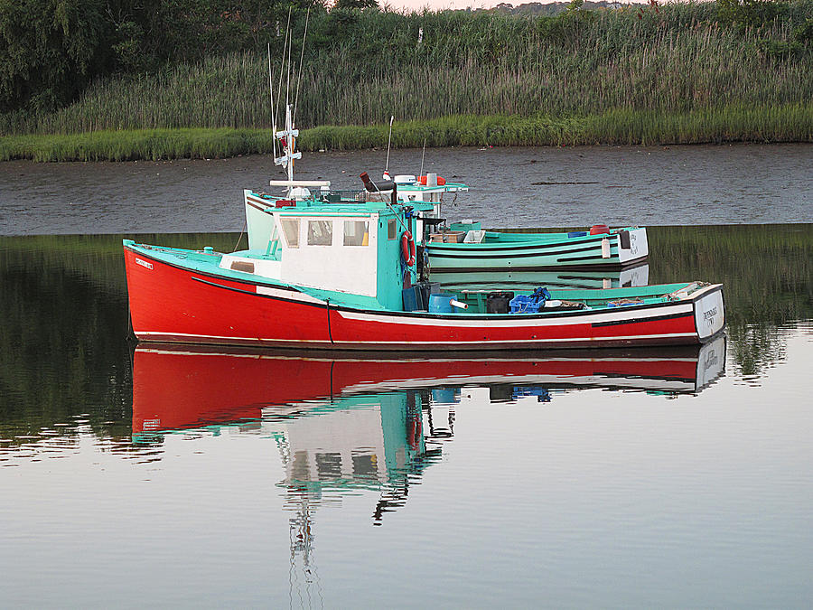 Red Lobster Boat at Low Tide Photograph by Barbara McDevitt