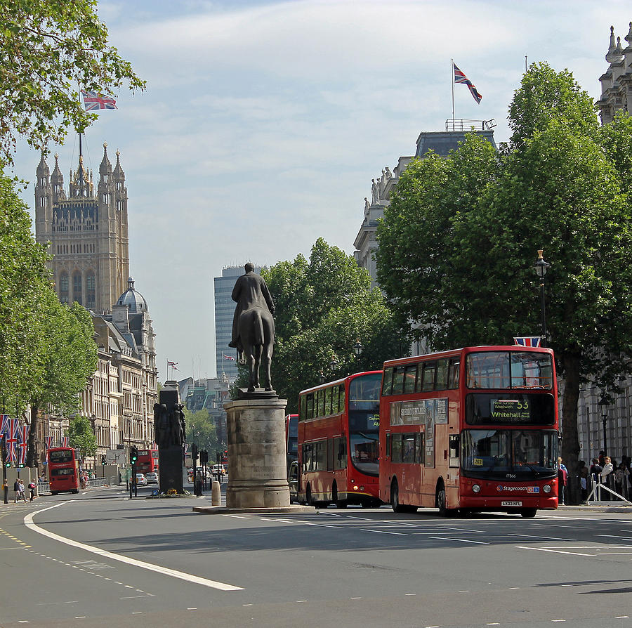 London Photograph - Red London bus in Whitehall by Tony Murtagh