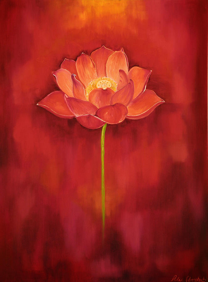 Red Lotus Painting by Alex Florschutz