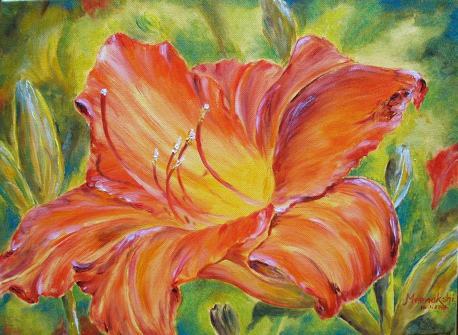 Red Magic Daylily Painting by Meenakshi Karmakar - Fine Art America